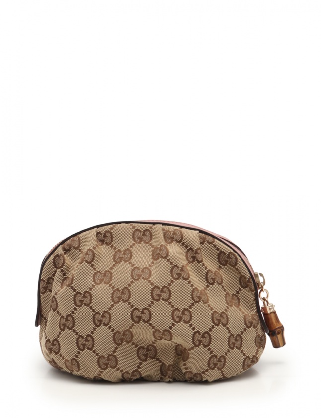グッチ GUCCI コスメポーチ バンブー GGキャンバス ベージュ ピンク 