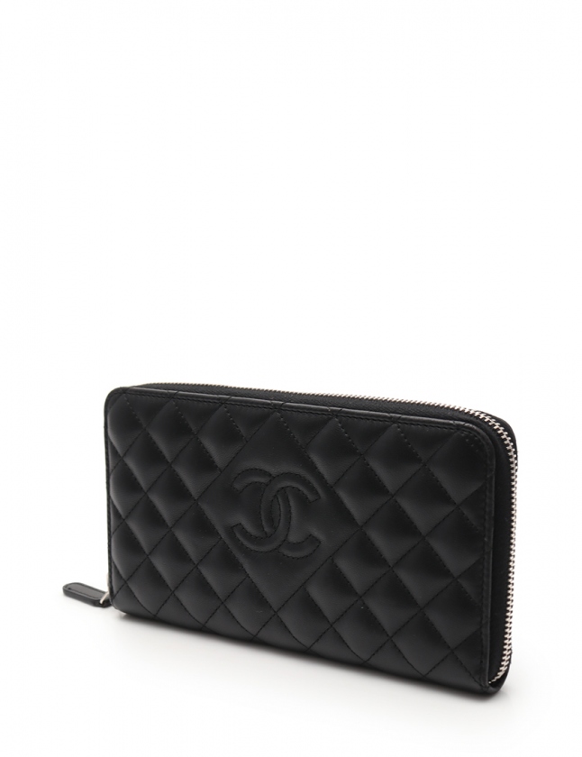 シャネル CHANEL ラウンドファスナー長財布 マトラッセ ココマーク 黒 