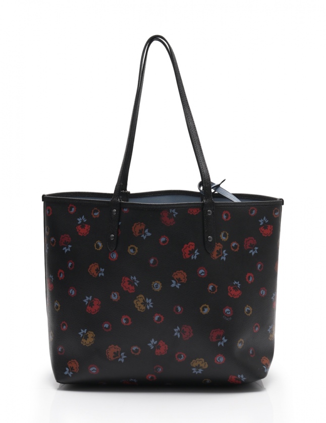コーチ COACH トートバッグ 花柄 黒 水色 茶 マルチカラー