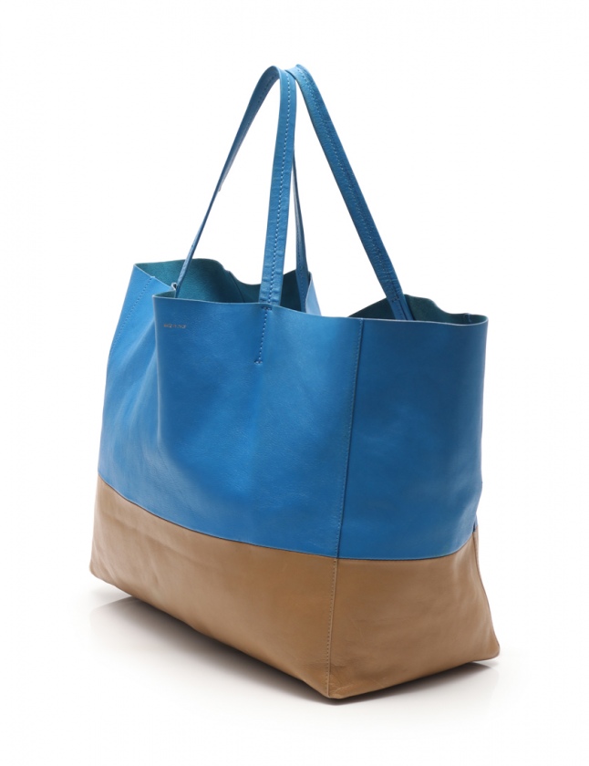 セリーヌ CELINE トートバッグ ホリゾンタルカバ 青 ベージュ レザー 