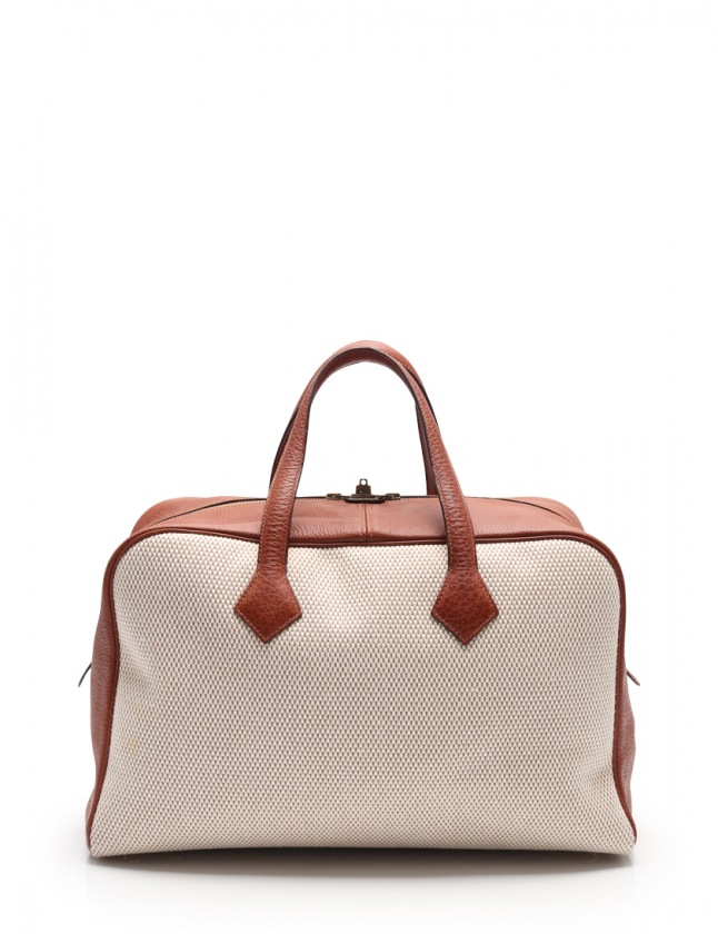HERMES 広まら エルメス ヴィクトリア43 ボストンバッグ アイボリー レッド