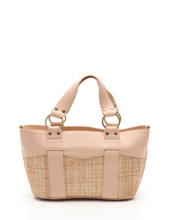 クロエ CHLOE ハンドバッグ ベージュ ピンク ストロー レザー  