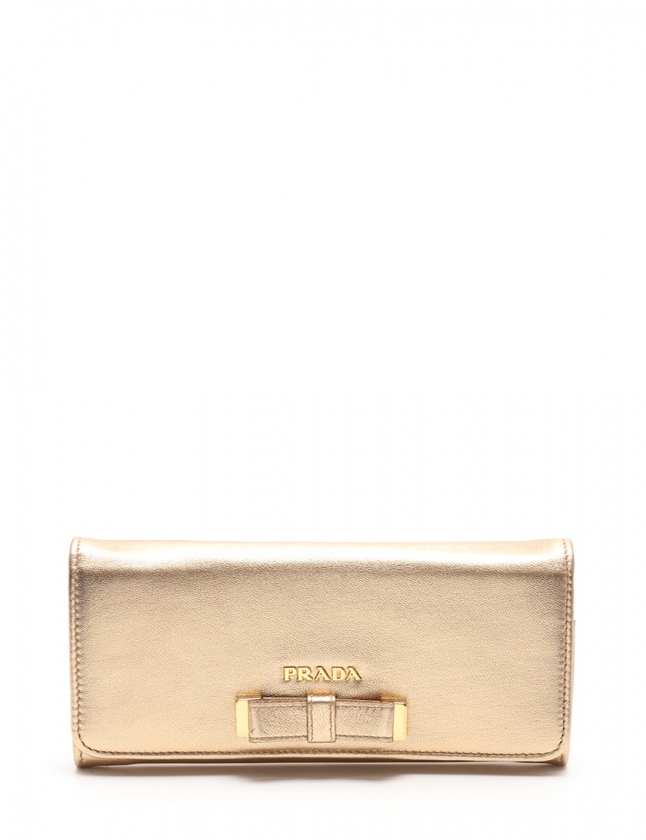 プラダ Prada 二つ折り長財布 ゴールド 小物 レザー 1m1132 Nappa Fiocco リボン レディース 114 ベクトルパーク