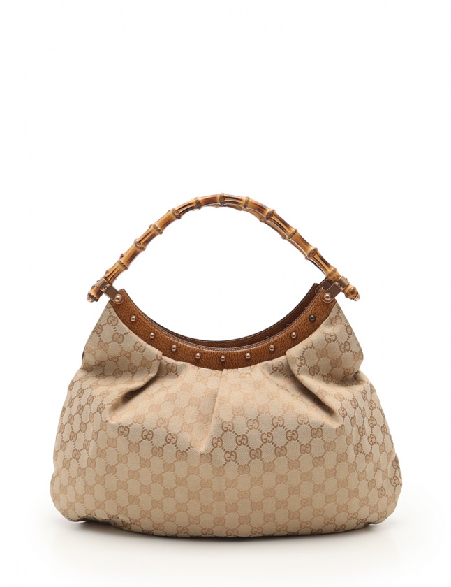 グッチ GUCCI ハンドバッグ GGキャンバス バンブー ベージュ 茶 124293 