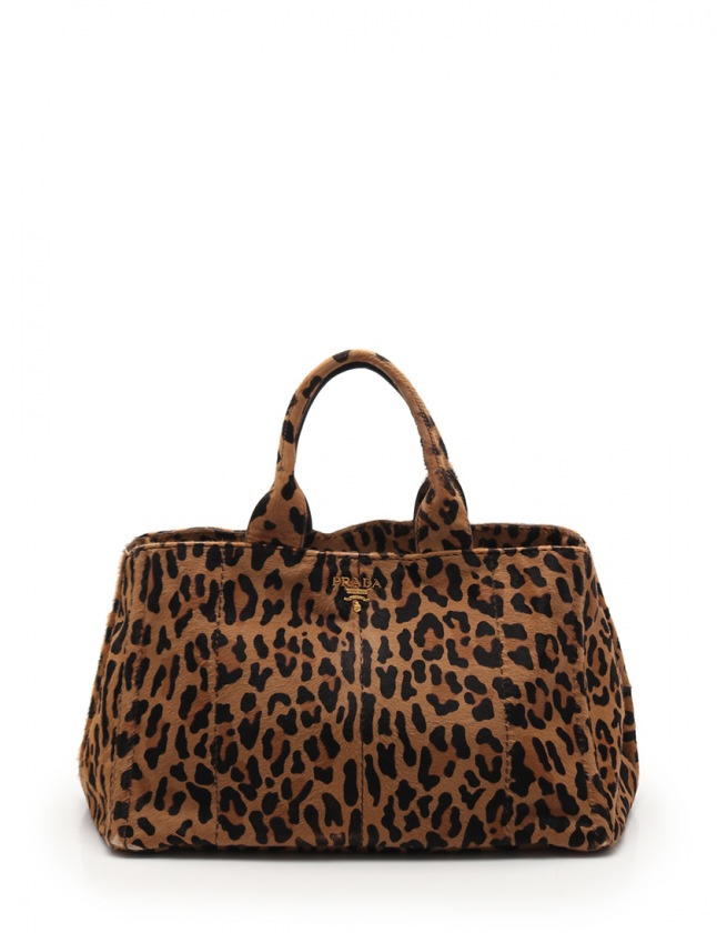 プラダ PRADA トートバッグ カナパ 茶 黒 BN1872 ハラコ レディース  