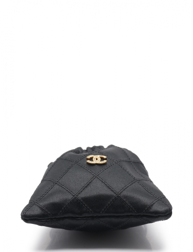 シャネル CHANEL 巾着ポーチ ビコローレ ココマーク 黒 小物 サテン  