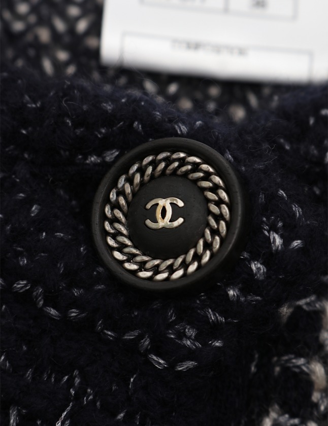 シャネル CHANEL ロングカーディガン ニットコート ネイビー グレー 白  
