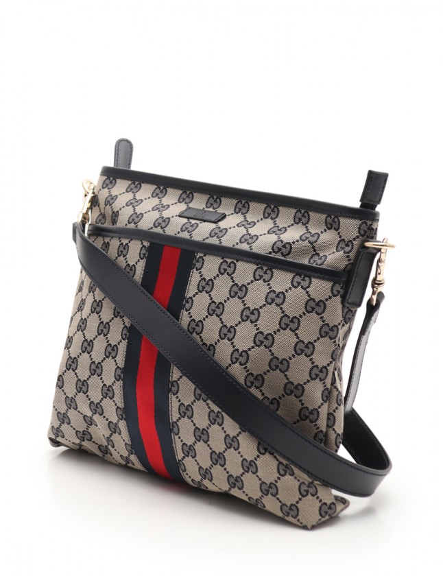 グッチ GUCCI ショルダーバッグ GGキャンバス ベージュ ネイビー 