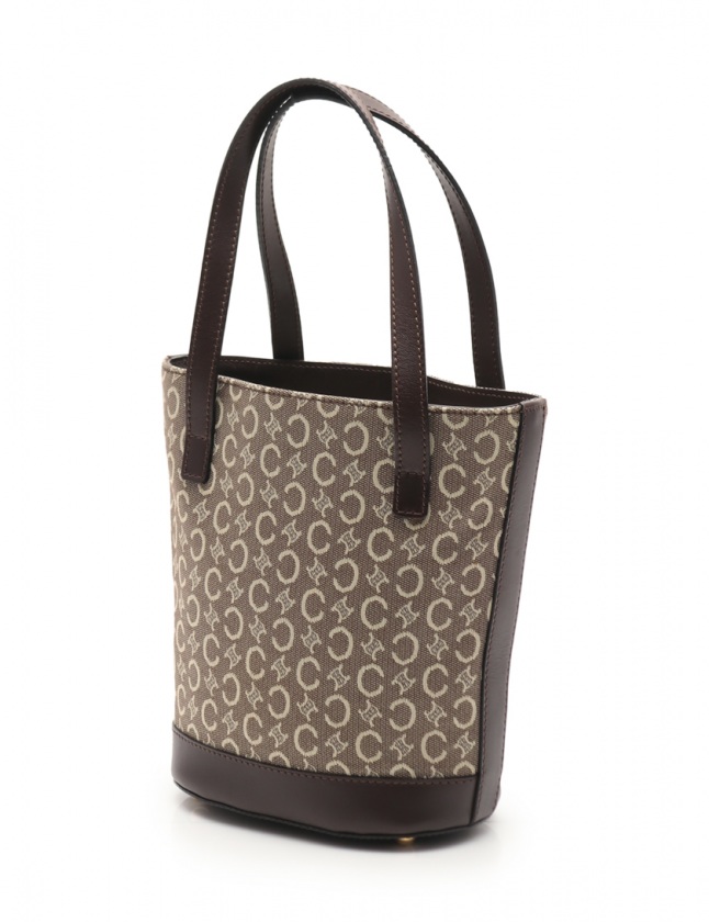 セリーヌ CELINE ミニトートバッグ Cマカダム 茶 アイボリー  