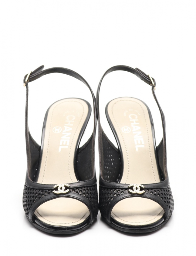 シャネル CHANEL バックストラップパンプス ヒール ココマーク 黒 36.5