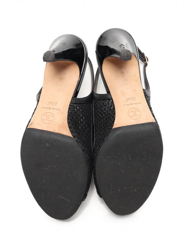 シャネル CHANEL バックストラップパンプス ヒール ココマーク 黒 36.5
