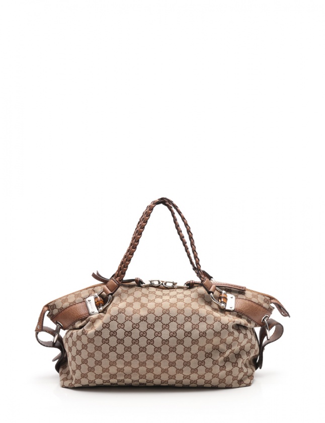 グッチ GUCCI ショルダーバッグ バンブー GGキャンバス ベージュ 茶 
