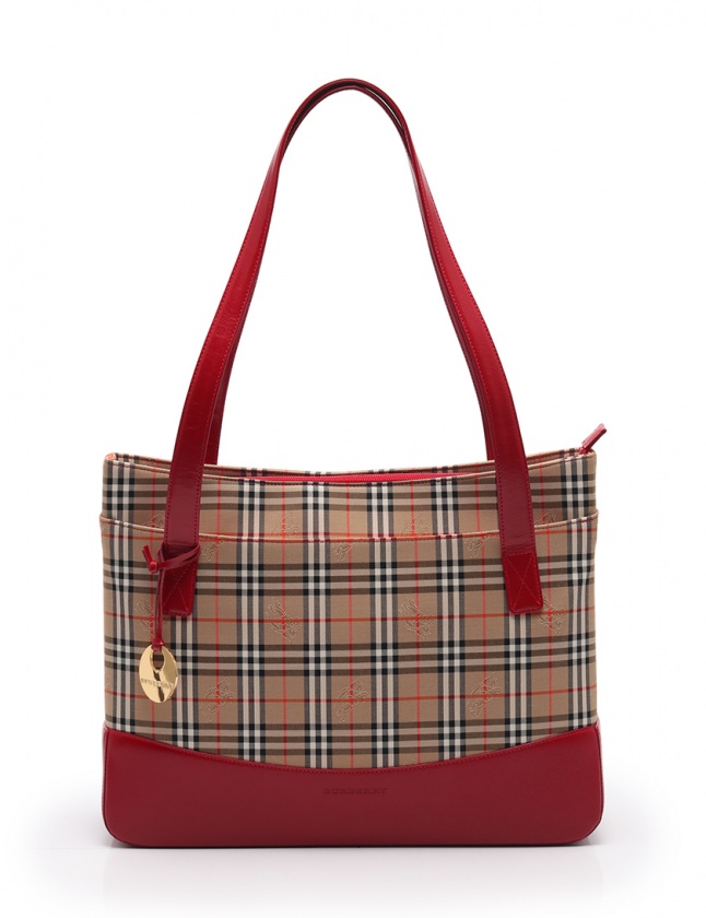 バーバリー BURBERRY ショルダーバッグ チェック柄 ベージュ 赤 黒 