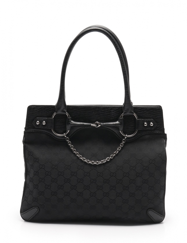 グッチ GUCCI トートバッグ GGキャンバス ホースビット 黒  