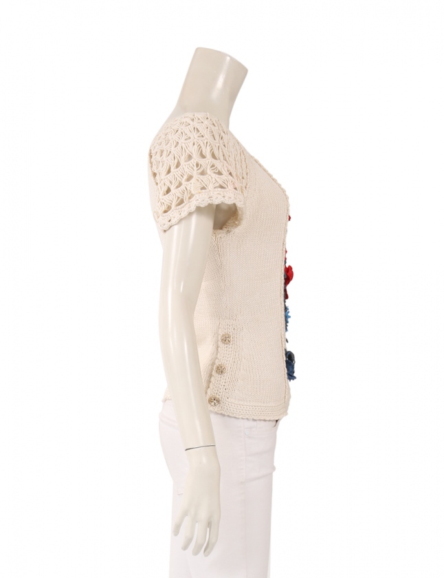 CHANEL 花柄刺繍 半袖ニット