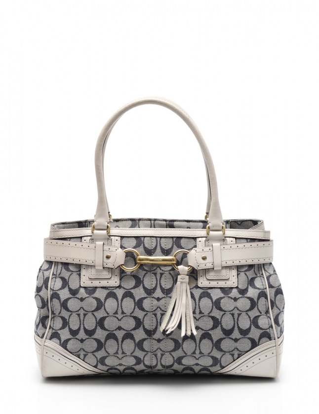 COACH レザーショルダーバッグ ネイビー グレー S115291564 - バッグ価格