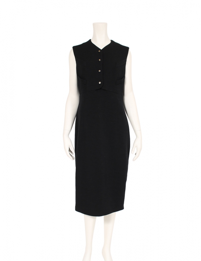 シャネル Chanel ワンピース 黒 42 ノースリーブ ロング丈 無地 L P ウール 95a レディース 114 ベクトルパーク