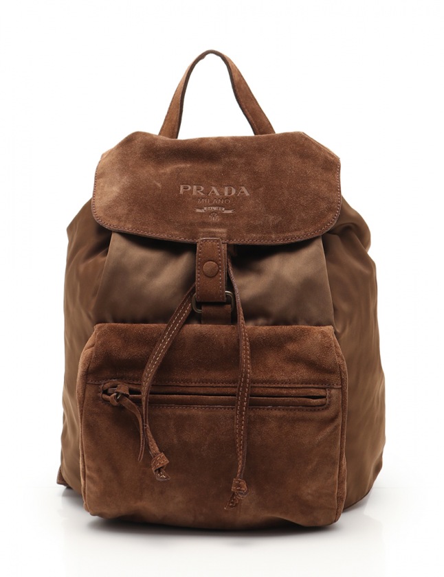 プラダ PRADA バックパック リュック 茶 B5019 スエード ナイロン 