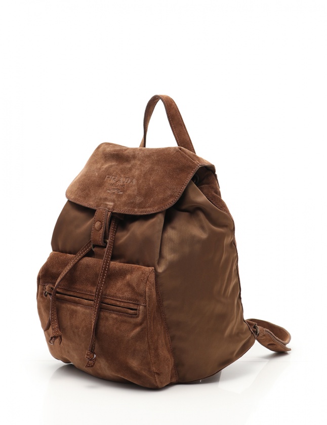 プラダ PRADA バックパック リュック 茶 B5019 スエード ナイロン 