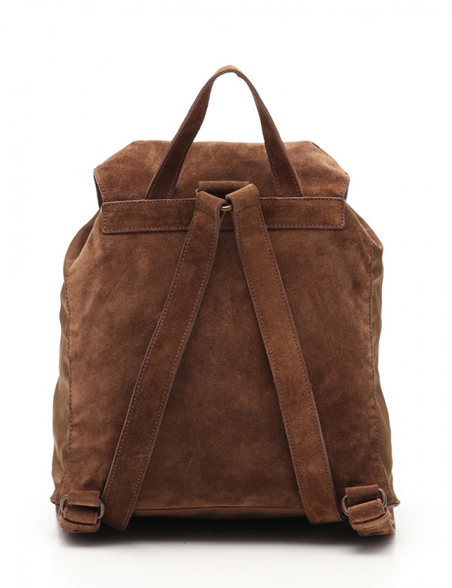 プラダ PRADA バックパック リュック 茶 B5019 スエード ナイロン