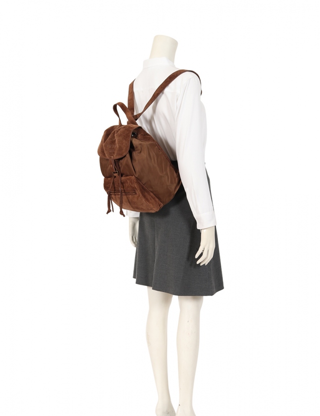 プラダ PRADA バックパック リュック 茶 B5019 スエード ナイロン