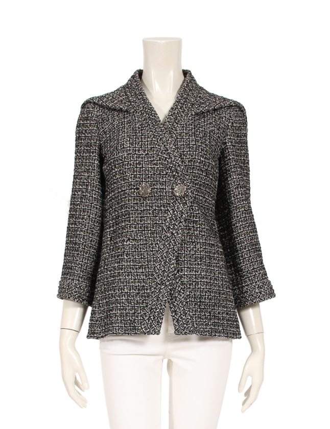 シャネル CHANEL セーラーカラージャケット ツイード 黒 白 ゴールド  