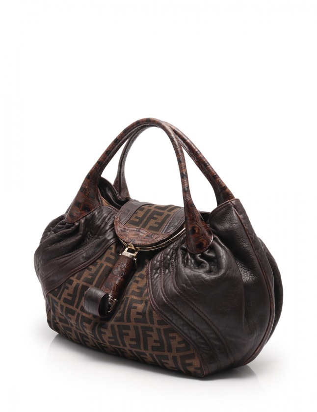 フェンディ FENDI ハンドバッグ スパイバッグ ズッカ柄 ベージュ 茶 