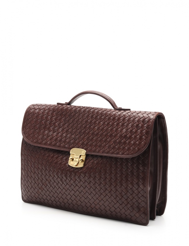 【美品】ボッテガヴェネタ ビジネスバッグ イントレチャート レザー ブラウン ボッテガヴェネタ BOTTEGA VENETA ブリーフケース ビジネス
