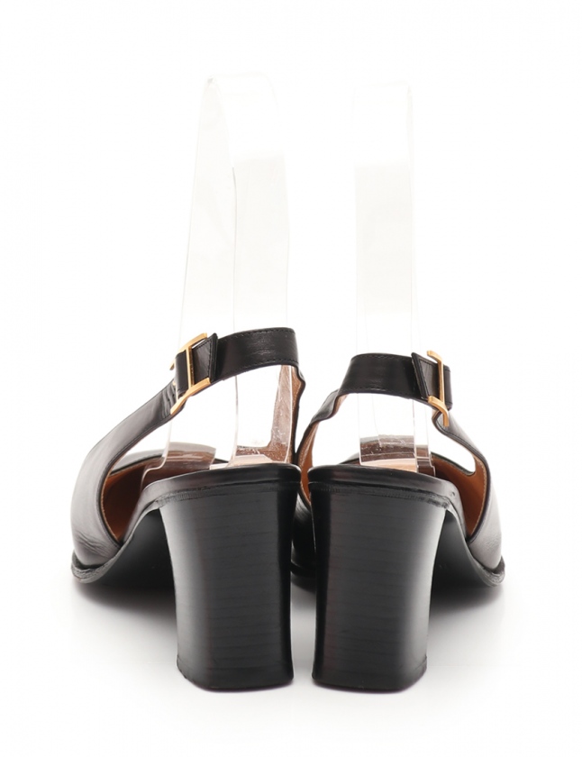 エルメス HERMES パンプス ヒール 黒 37 シューズ 23.5cm レザー