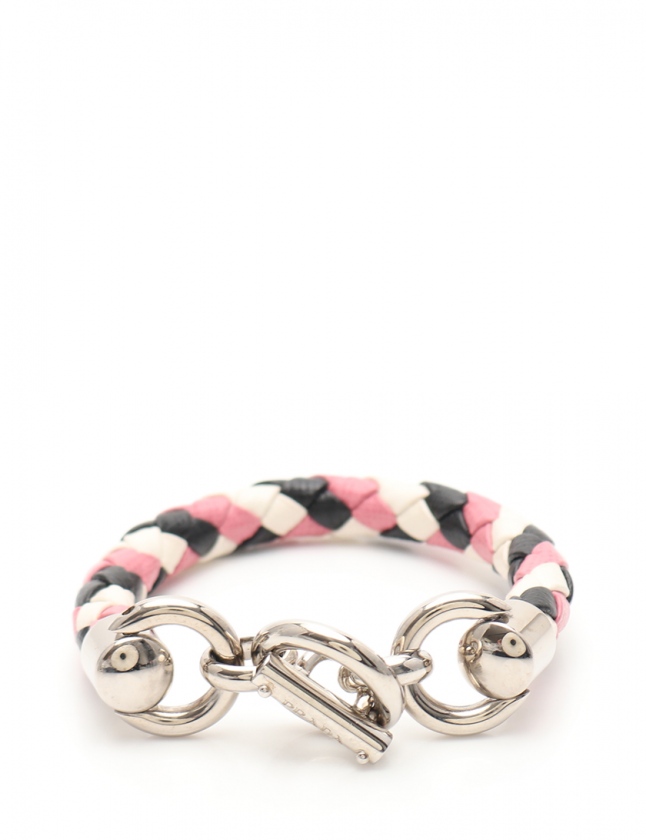 プラダ PRADA ブレスレット 白 ピンク ネイビー アクセサリー レザー 