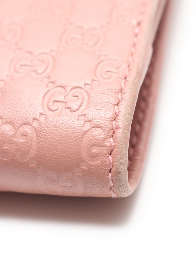 GUCCIグッチWホックレザー二つ折りピンク グッチ GUCCI Wホック二つ折り財布 マイクログッチシマ ピンク