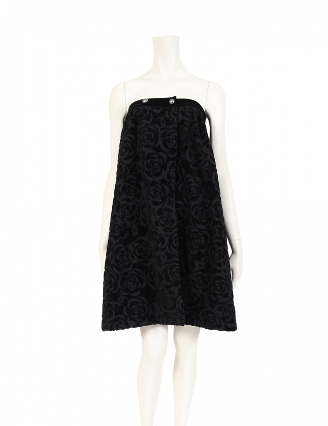 シャネル Chanel ベアトップラップワンピース カメリア 黒 38 ノースリーブ ひざ丈 花柄 S コットン ラメ 18a レディース 114 ベクトルパーク