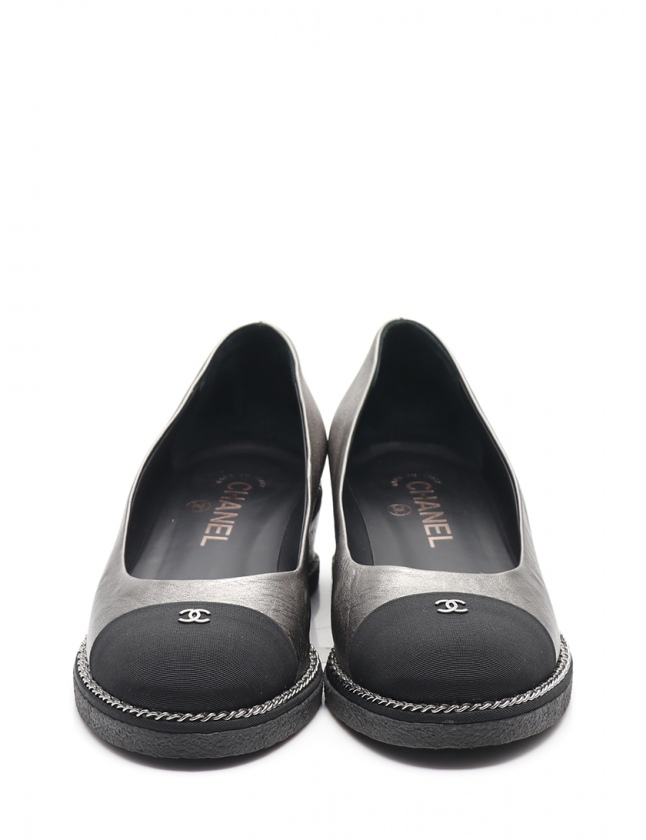 シャネル CHANEL パンプス ヒール ココマーク グレー 37 シューズ 24cm 