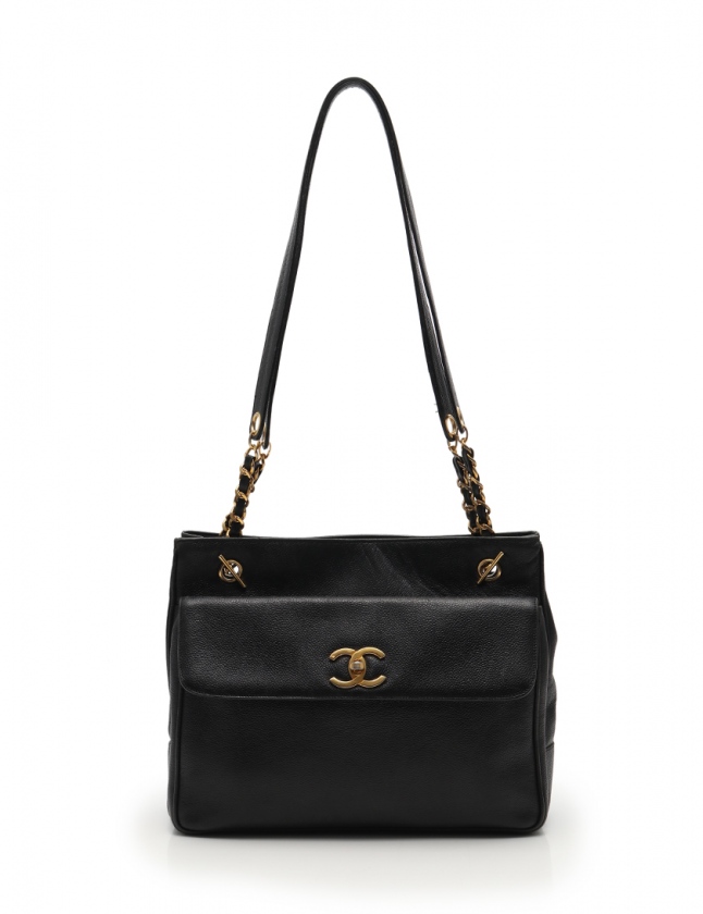 シャネル CHANEL チェーントートバッグ ココマーク 黒 キャビアスキン 
