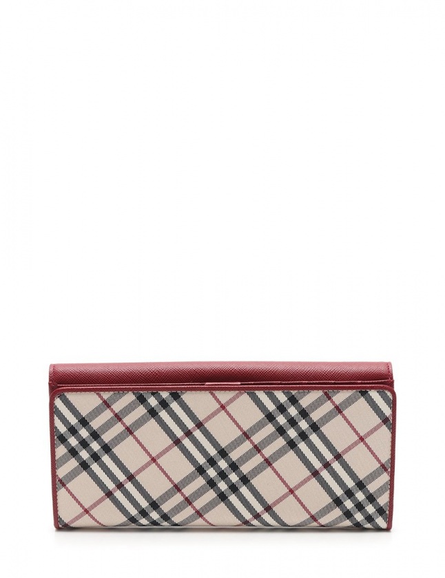バーバリー BURBERRY Wホック長財布 ベージュ 赤 小物 チェック柄 