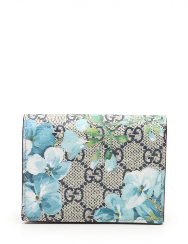 グッチ GUCCI 二つ折り財布 GGブルームス GGスプリーム ベージュ 水色  