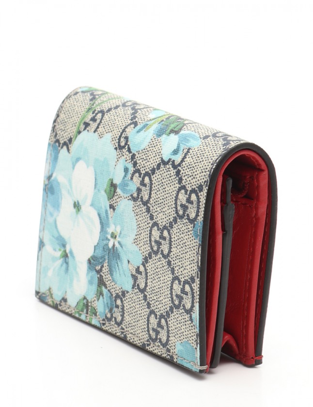 グッチ Gucci 二つ折り財布 Ggブルームス Ggスプリーム ベージュ 水色 マルチカラー 小物 花柄 Pvc レディース 114 ベクトルパーク