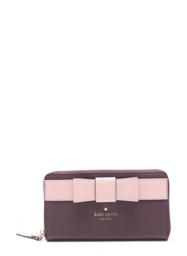 ケイトスペード KATE SPADE ラウンドファスナー長財布 ボルドー ピンク 