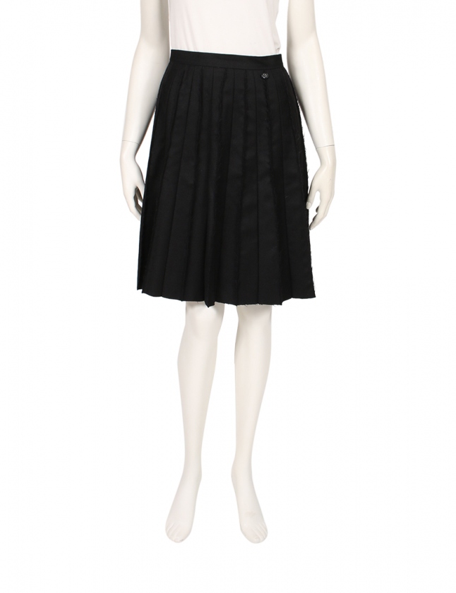 シャネル CHANEL スカート 黒 34 ボトムス ひざ丈 プリーツ 無地 XS  