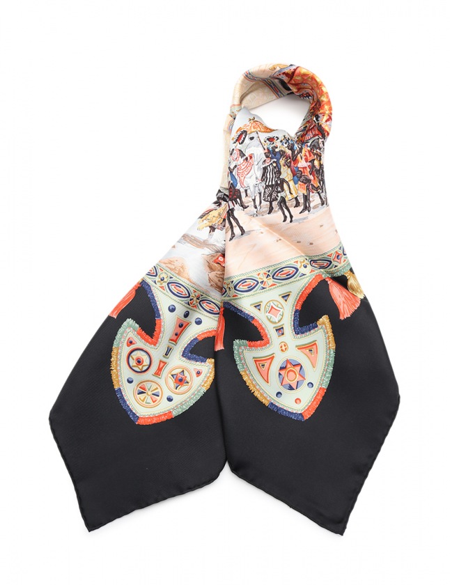 エルメス HERMES スカーフ スクエア カレ90 黒 ベージュ 小物 シルク  