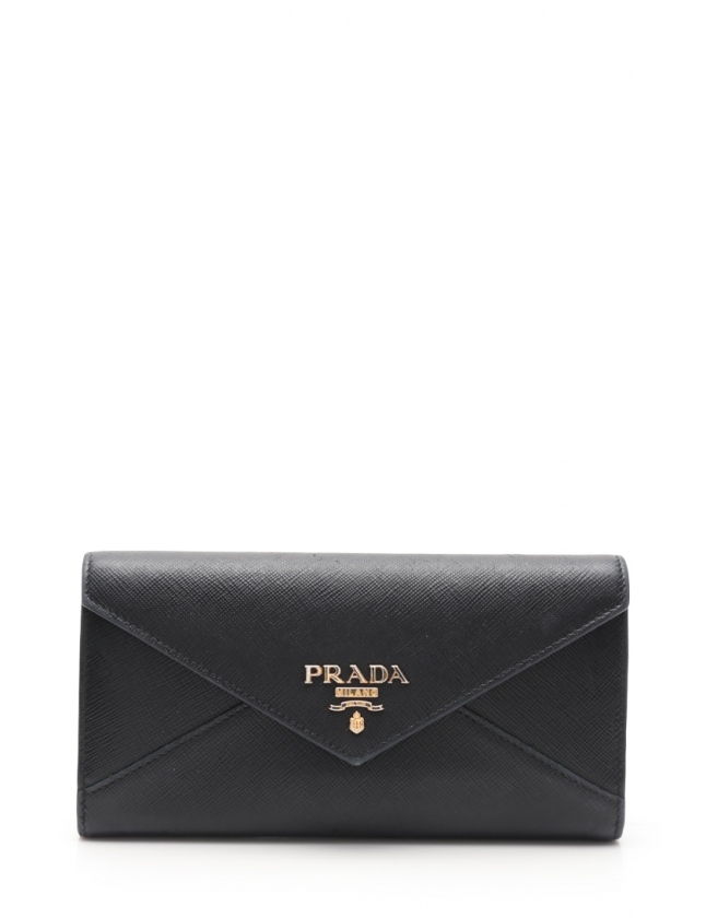 プラダ PRADA 二つ折り長財布 SAFFIANO LETTER 黒 小物 サフィアーノ  