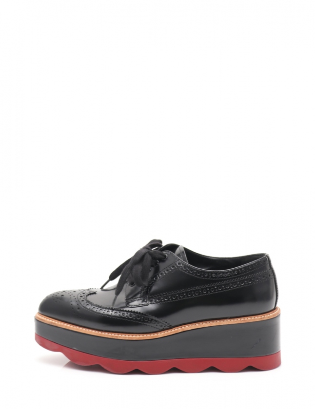 プラダ PRADA ドレスシューズ ヒール ダービーシューズ 黒 37 シューズ 