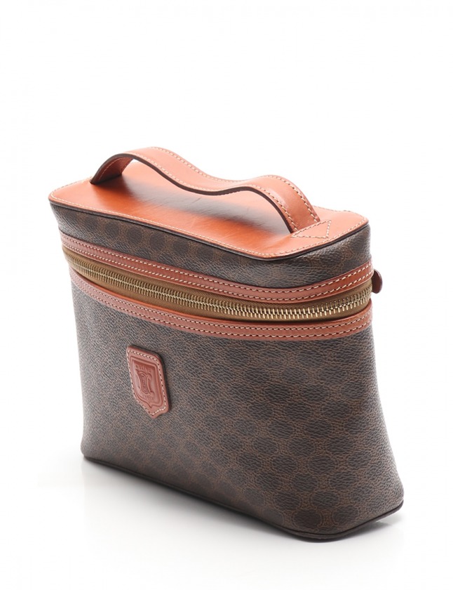 セリーヌ CELINE ハンドバッグ マカダム柄 バニティバッグ 茶 PVC