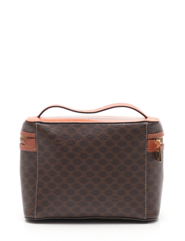 CELINE マカダム柄 バニティバッグ ハンドバッグ ポーチ PVC レザー セリーヌ CELINE ハンドバッグ マカダム柄 バニティバッグ 茶