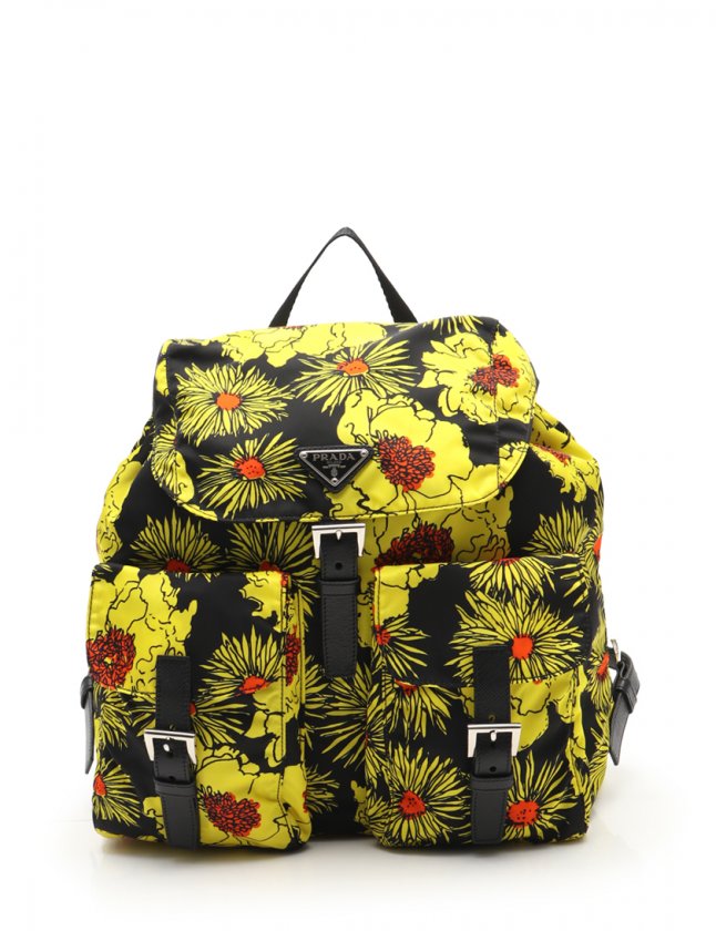 プラダ Prada バックパック リュック リュック 花柄 黒 黄 1bz811 ナイロン レディース 114 ベクトルパーク