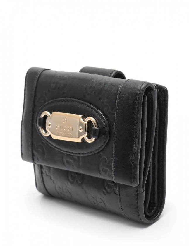 グッチ GUCCI 二つ折り財布 グッチシマ 黒 小物 レザー 146198