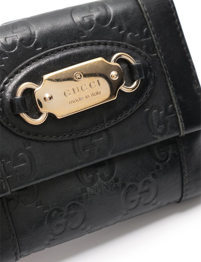 GUCCI 二つ折り財布 ブラック レザー GUCCI ブラックレザー 二つ折り財布