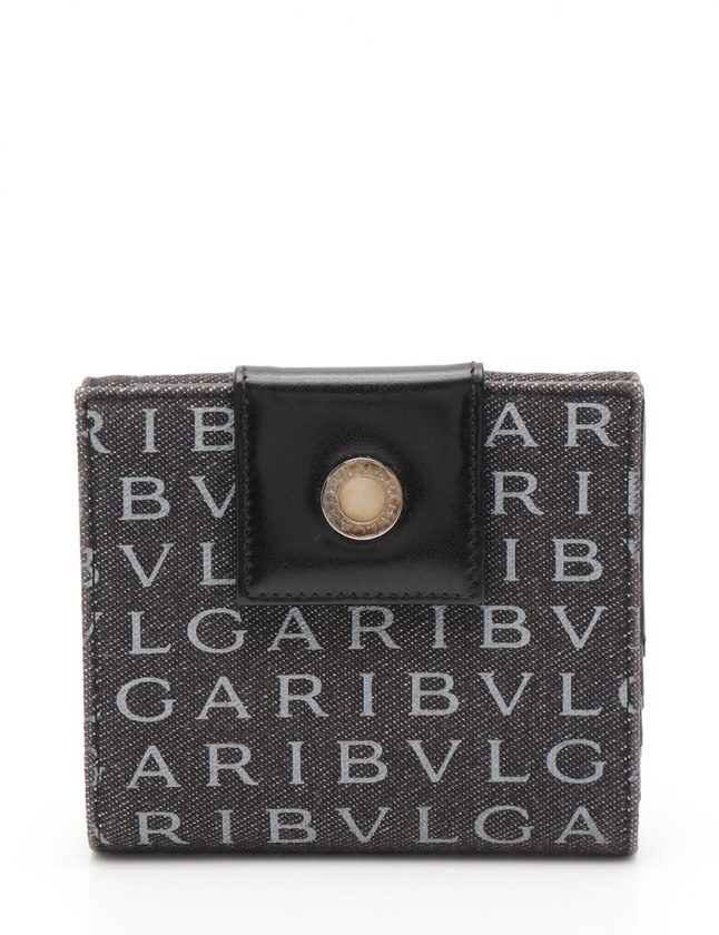 ブルガリ BVLGARI 二つ折り財布 ロゴマニア Wホック グレー 黒 小物  