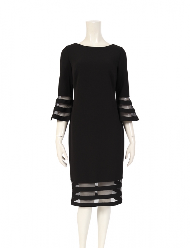 カルバンクライン Calvin Klein ワンピース 黒 4 七分袖 ひざ丈 タイト 無地 M レディース 114 ベクトルパーク