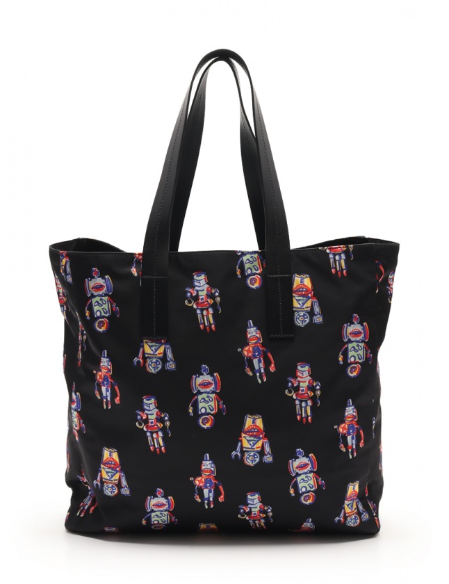 プラダ PRADA トートバッグ ロボット プリント 黒 マルチカラー 2VG019 